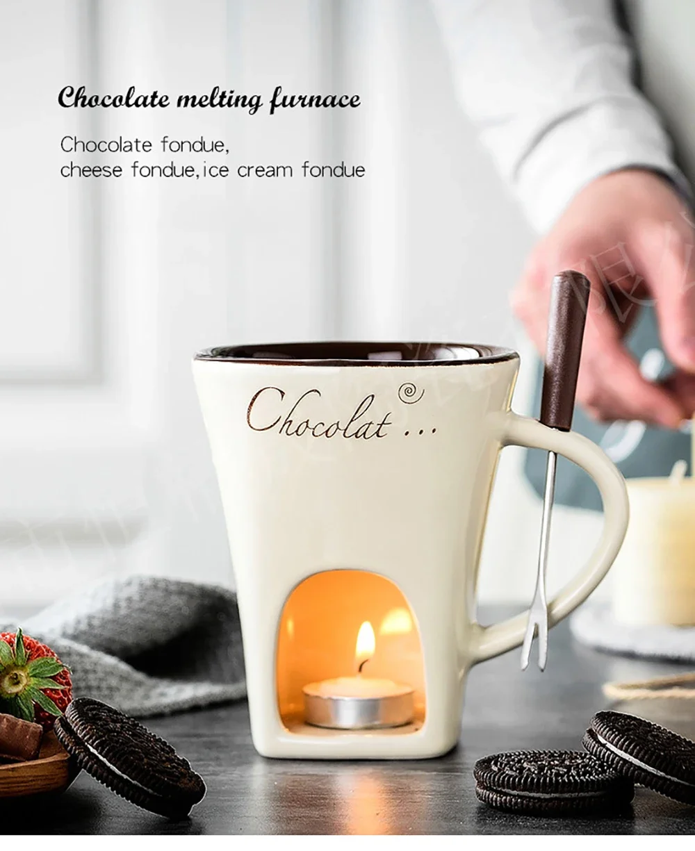 Description Picture 2 of itemFondue Mug Set Personal Mini Fondue Pots Chocolate Cheese Ice Cream Fondue Maker Kit Individual Butter Melter Cup Small Warmer