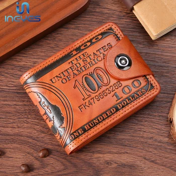 INEYES Portafoglio moda uomo Dollar Bill Design PU Pelle sottile bifold con chiusura magnetica e finestra identificativa Tasca frontale Porta soldi