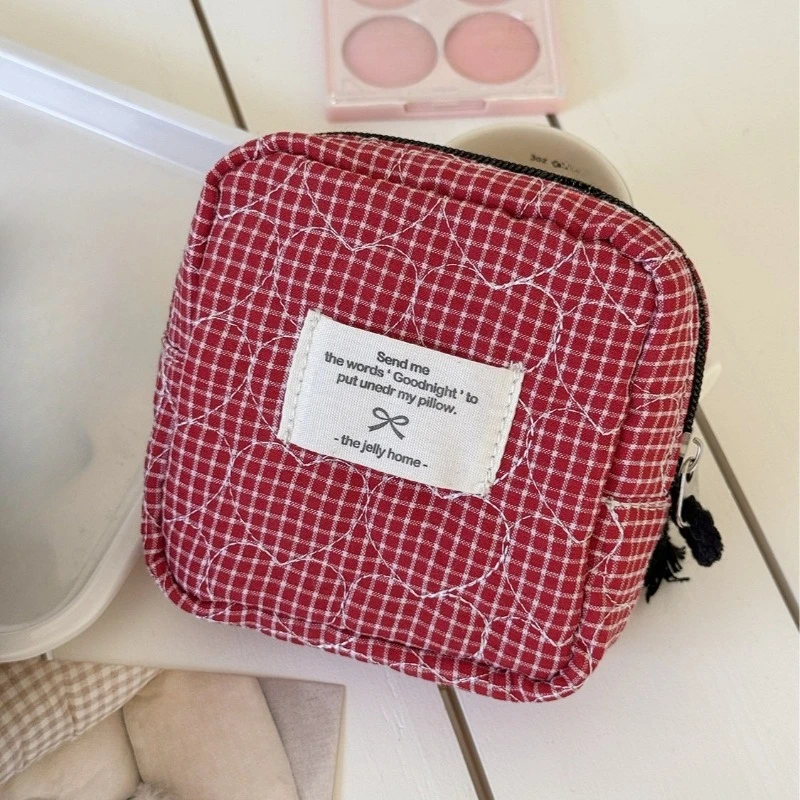 1PC 격자 무늬 여성용 지갑 지퍼 화장품 보관 가방 립스틱 데이터 케이블 키 주최자 숙녀 카드 가방 동전 지갑 클러치