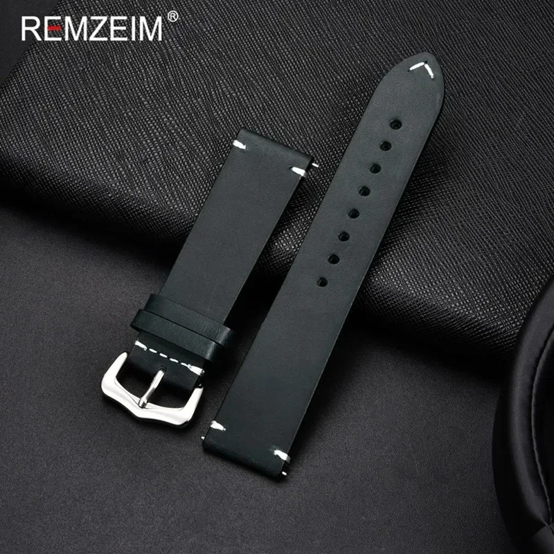 Classic Oil Wax Leather Watch Strap with Pin Buckle – Premium Leather Watchband Accessories
