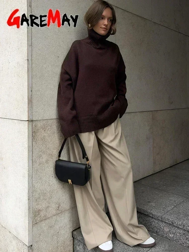 Women's Turtleneck Sweater Oversize Winter Vintage  Knitted Red Sweater Pullover Women Soft Gray Warm Sweater for Women 2024 4