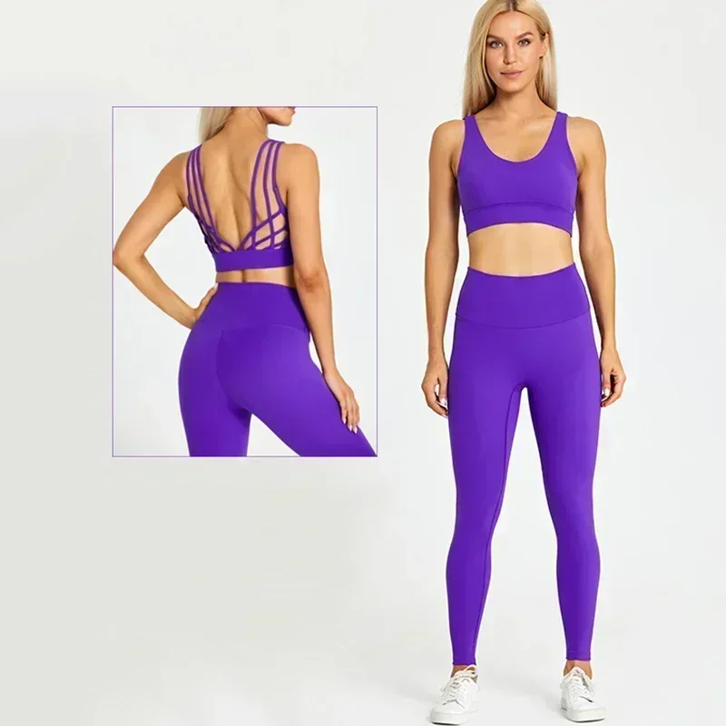 

Lemon Women 2 Piece Sport Suit Women Yoga Set Gym Wear High Waist Yoga Leggings Padded Push Up Strappy Sport Bra Workout Clothes