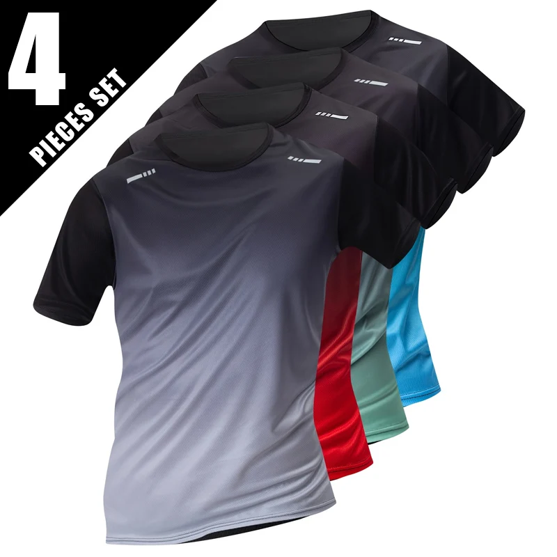 1/4 Stück Sommer-Herren-Sweatshirt mit Farbverlauf und Kontrastfarben, Kurzarm, für Lauftraining, Sport-Oberteil, Rundhals, bequemes T-Shirt