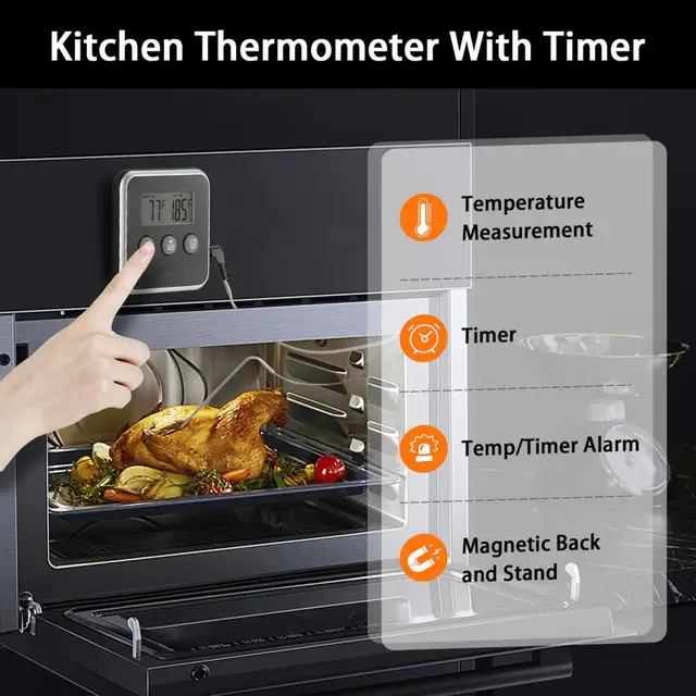 Mini Konyha Digitális Főzés Hőmérő Húgyelelmiszer -Hőmérséklet Sütő Bbq Grill Időzítő Funkció Rozsdamentes Acél Szondával - Image 3