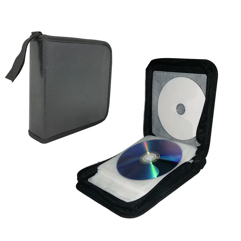 지퍼 홈 앨범 양면 40 디스크 박스 보관 케이스, 블랙 DVD 정리 CD 가방 하드 홀더 지갑 슬리브