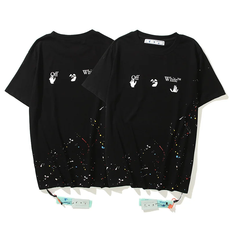 

2024 Spring/Summer New OFF White Colorful Speckled Ink Round Neck Pullover Short Sleeve Men's and Women's T Shirt