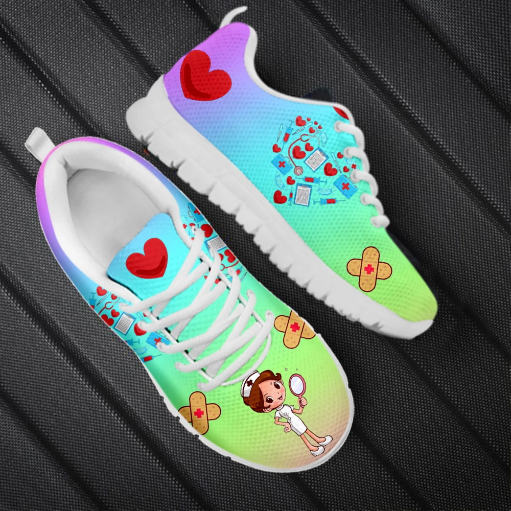 INSTANTARTS Kawaii Nurse Design Medical Assistant Print Ladies Mesh Sneakers Autumn Women's Casual Nursing Shoes Plus Size 48