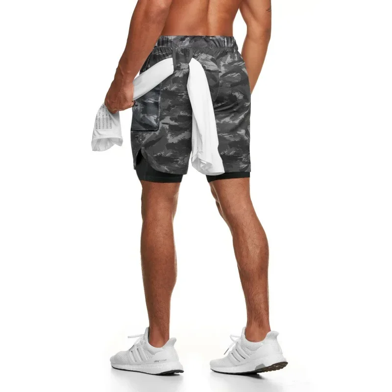 Men's American Style Fitness Sports Shorts Quick Dry Breathable Loose Double Layer Inner Pad Anti Exposures Outdoor Running Bask