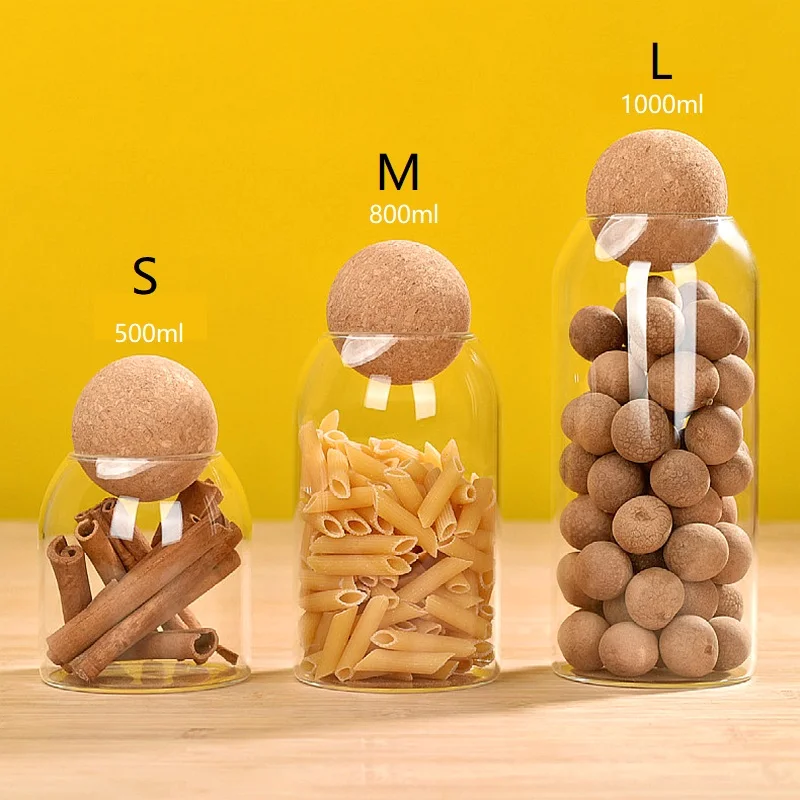 1PCBallCorkGlassJarwithLidBottleStorageTankHomeSealedTea