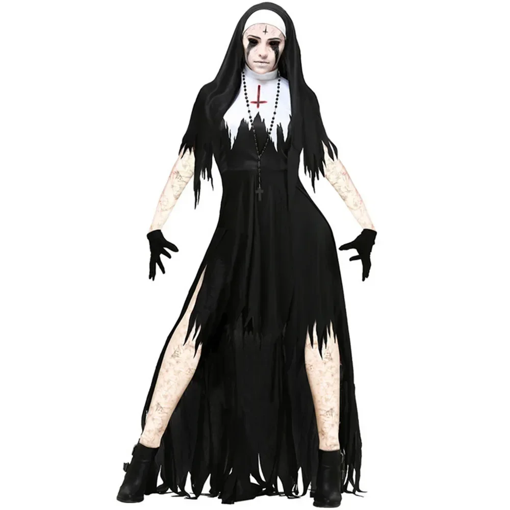 Halloween Women Zombie Ghost Bride Witch Vampire Cosplay Game Horror Demon Costume Ghost Bride Costume Black Gauze Dress