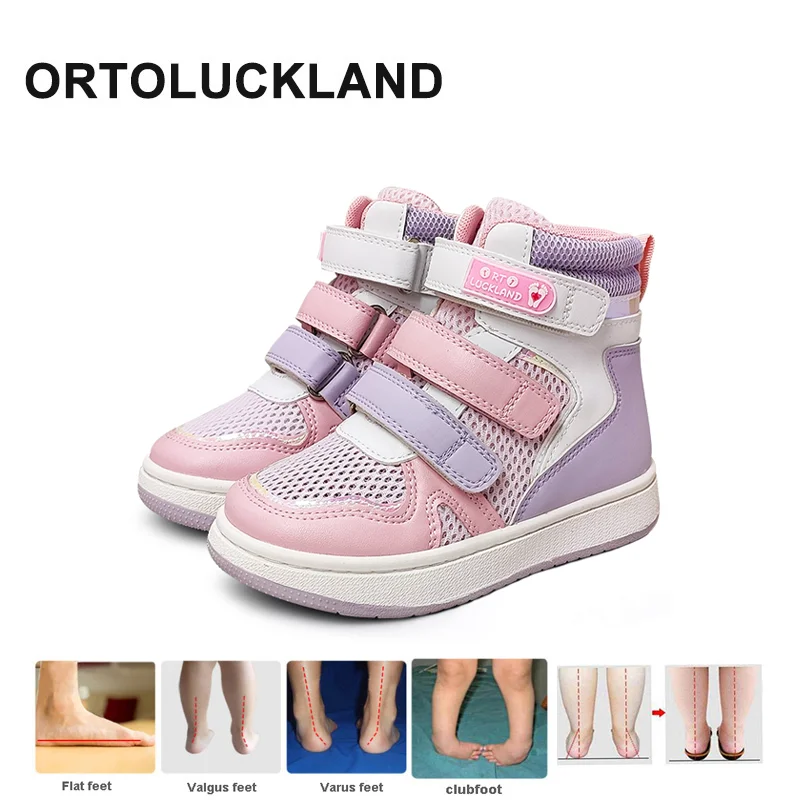 Ortoluckland Children Girls Sneakers Summer 2022 Leather Orthopedic Shoes For Kids Flatfoot Walking Footwear With Insole baby sandals boys children high cut straps orthopedic walking shoes professinal clubfoot footwear with arch support insole