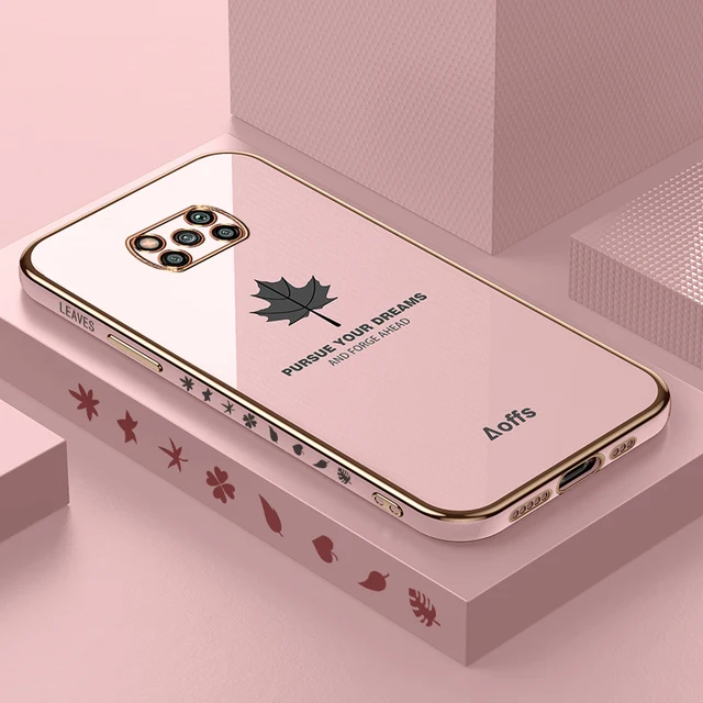 Funda de silicona chapada en hoja de arce cuadrada de lujo para Xiaomi POCO X3 NFC Pro, funda protectora suave - Image 2