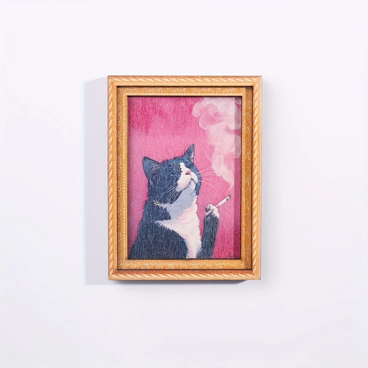 Black Cat Series Oil Painting Style Screaming Kitten Magnetic Photo Frame Wooden Vintage Magnetic Fridge Magnet