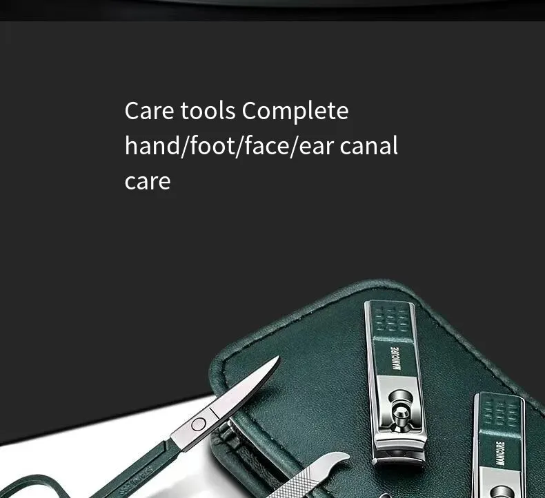 Description Picture 4 of itemGreen 6 Pcs Manicure Set With Leather Case Professional Foot And Face Care Tool Kits Stainless Steel Nail Clipper Sets Gift