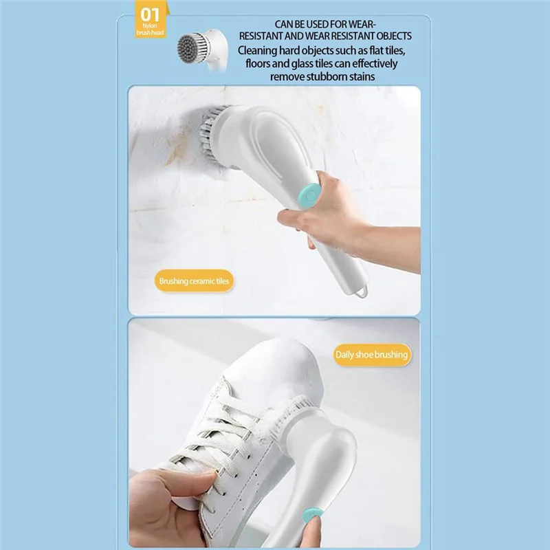 Electric Rotary Cleaner Power Cleaner For Whole House With 5 Replaceable Shower Cleaning Brush Heads Spin Scrubbers-AC82