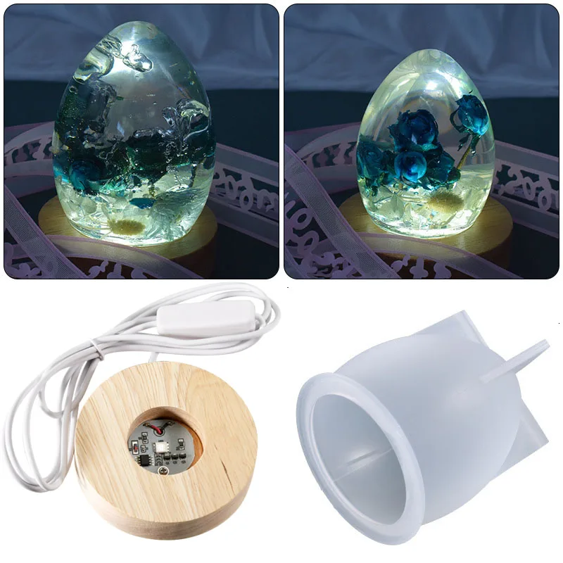 

3D Crystal Epoxy Resin Mold With LED Light Egg Shape Mold Sky Ball Table Night Light Silicone Mold Jewelry Making DIY Craft