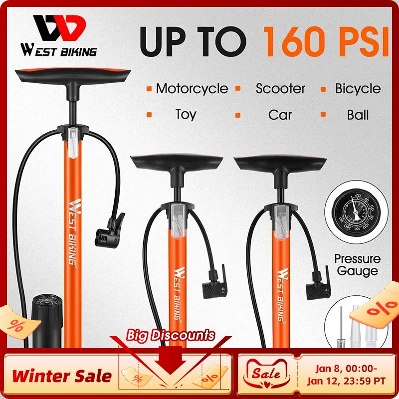 

WEST BIKING Bike Floor Pump 160PSI High Pressure Cycling Air Pump Tire Ball Inflator Schrader Presta Motorcycle Car Bicycle Pump