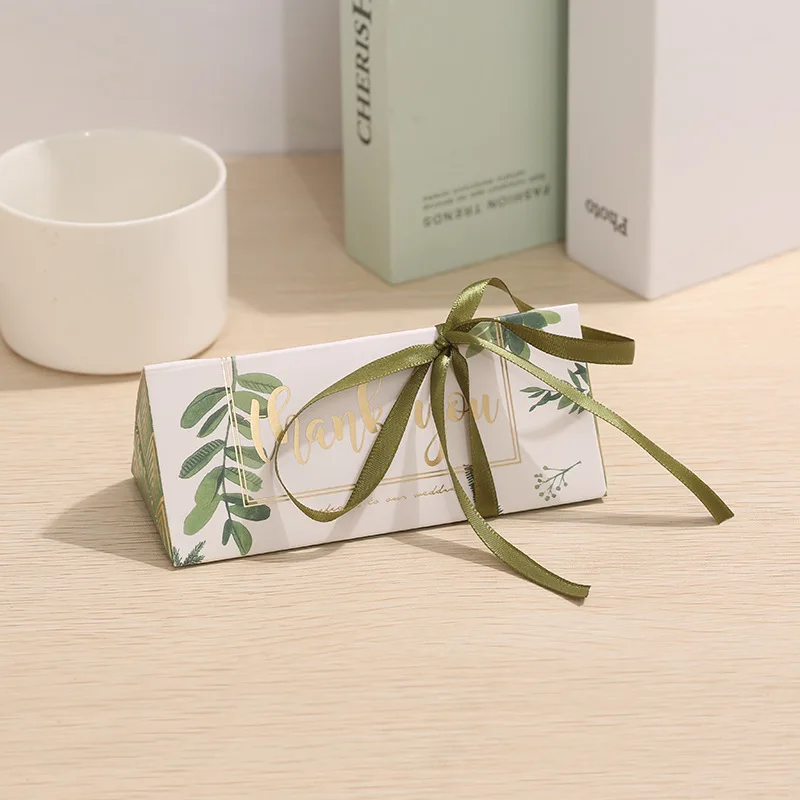 10/20Pcs Green Leaf Dreieck Candy Box Hochzeit Keks Bevorzugung Geschenk Verpackung Box Mit Band Engagement Geburtstag Party Dekoration – Detail 11