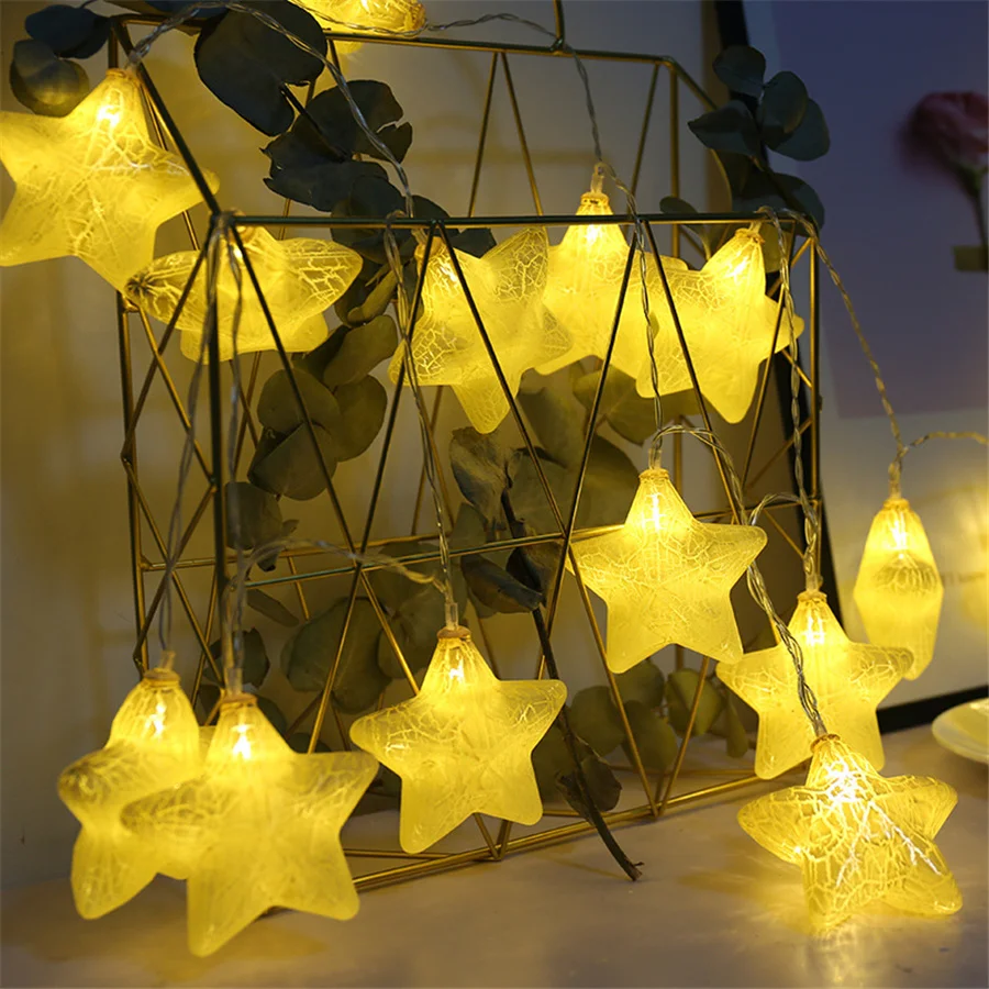 6 Gold Mini Holographic Star Lanterns 5 Warm White LEDs Batteries Included