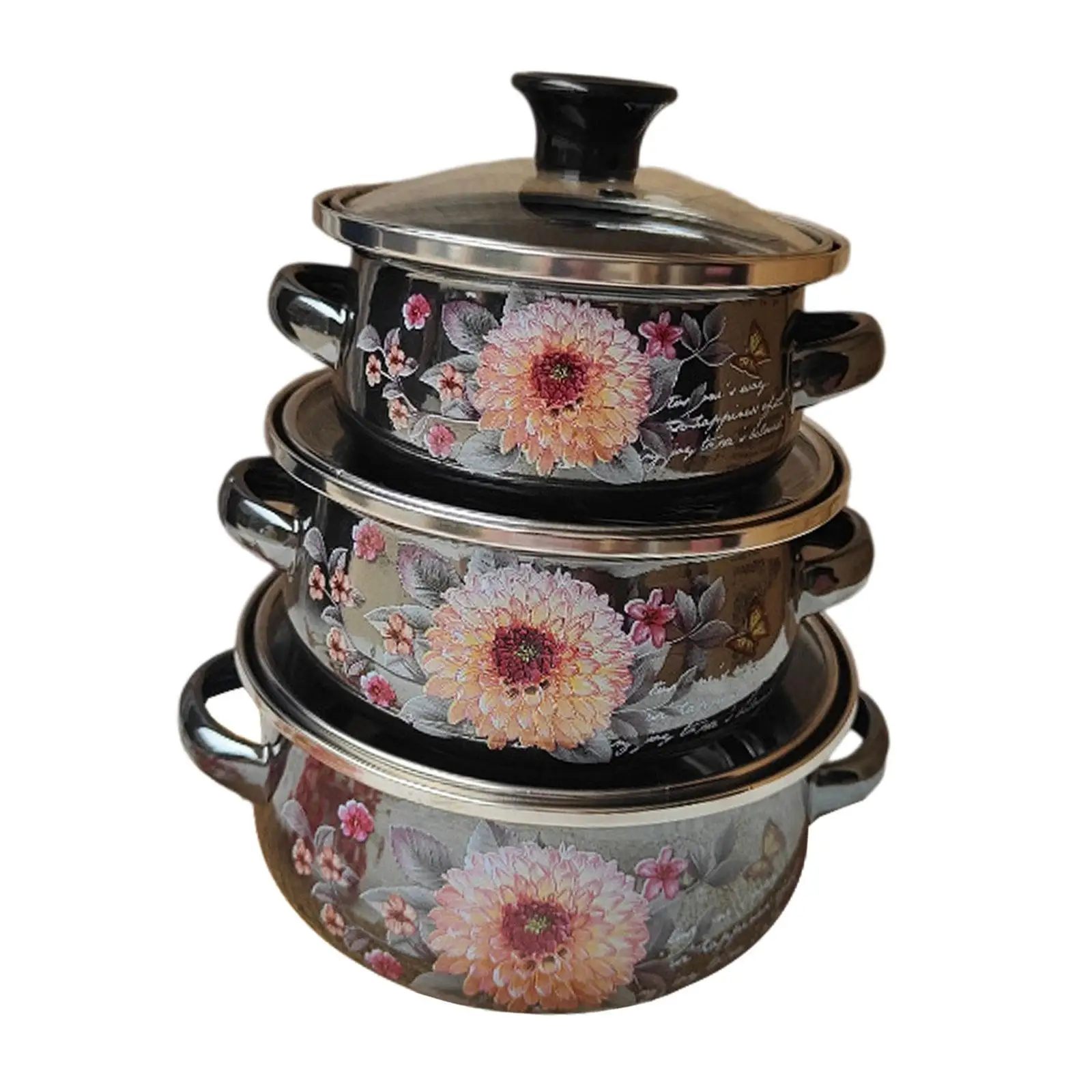 3x Enamel Stockpots Set Cookware Cooker Enamel Pots for Restaurant Home 3x Enamel Stockpots Set Cookware Cooker Enamel Pots for Restaurant Home