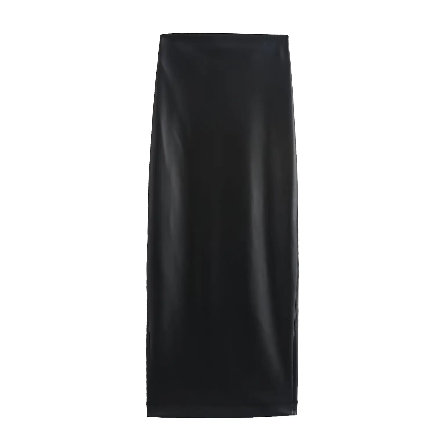 thumbnail image 1 of HH TRAF Falda de cuero sintético con diseño de cremallera y abertura en la cintura alta sexy negra a la moda para mujer Falda elegante ajustada hasta la mitad de la pantorrilla para mujer, 1 of 4