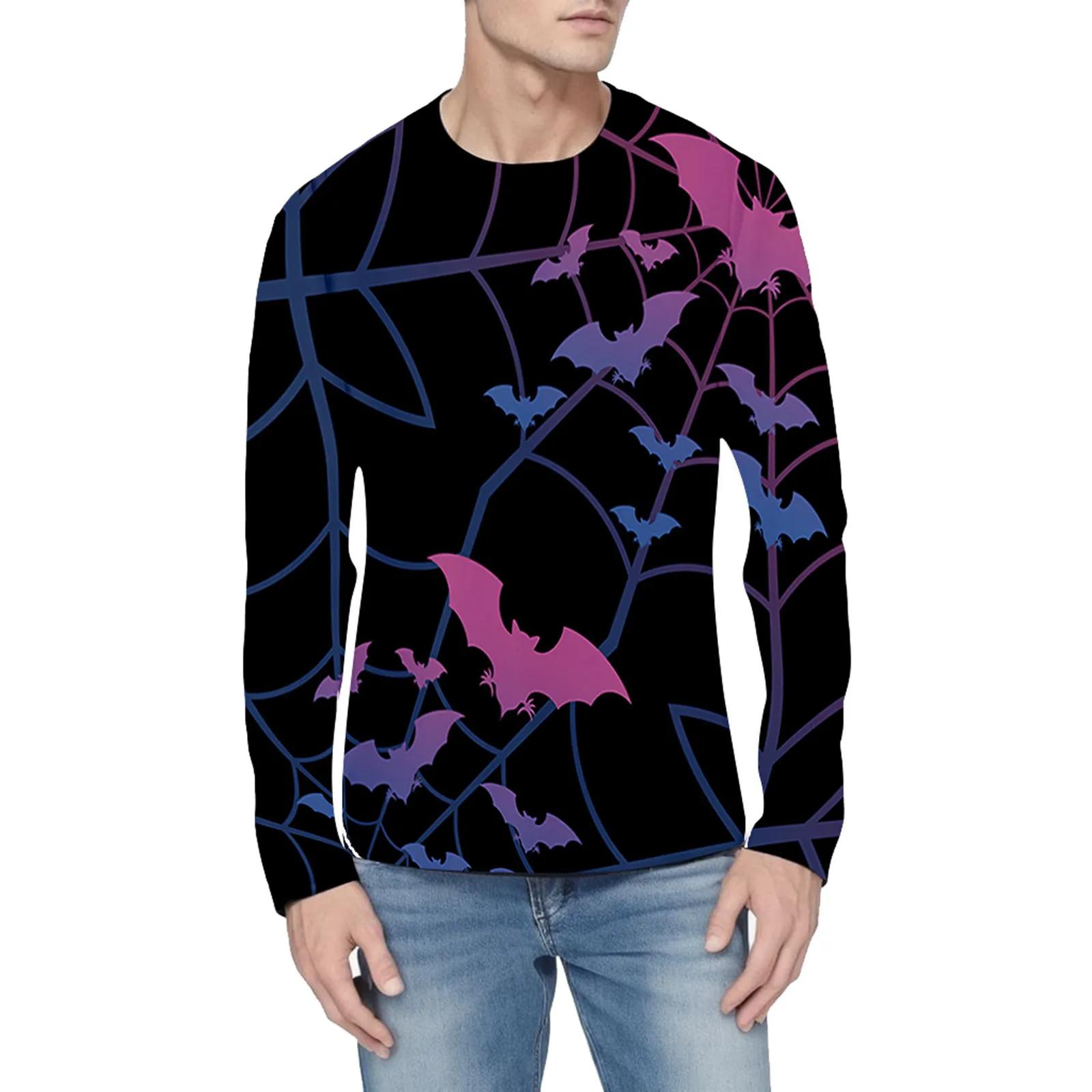 

Mens Casual Scary Halloween 3D Print Party Long Sleeve NOhoodie Tops Fitness Shirt Loose Streetwear handsome