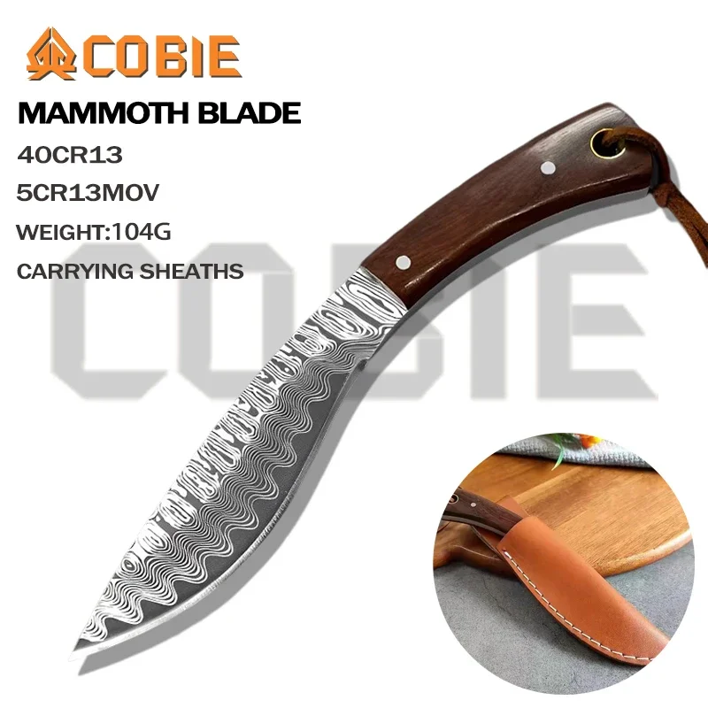Coltello Mongolo Vecchio Stile Con Motivo Cobie Damasco, Mini Coltello Curvo, Coltello Da Esterno Per Barbecue, Coltello Per Mangiare Carne