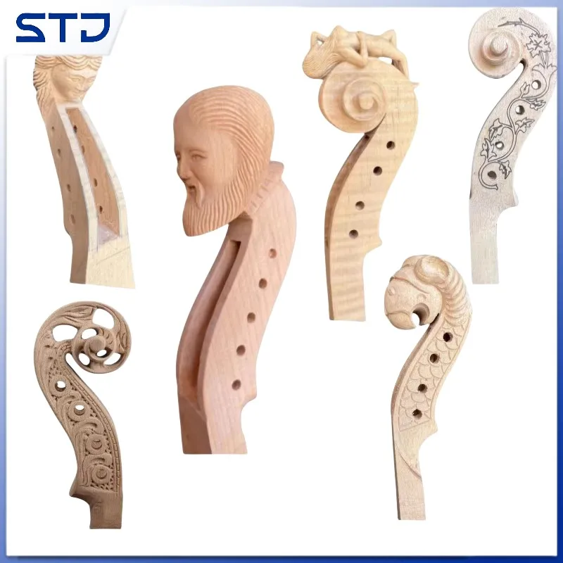 4/5 String Master Level Hand-Carved 4/4 violin head neck ,Imported maple carving old man/horse/dragon/woman head,violin parts
