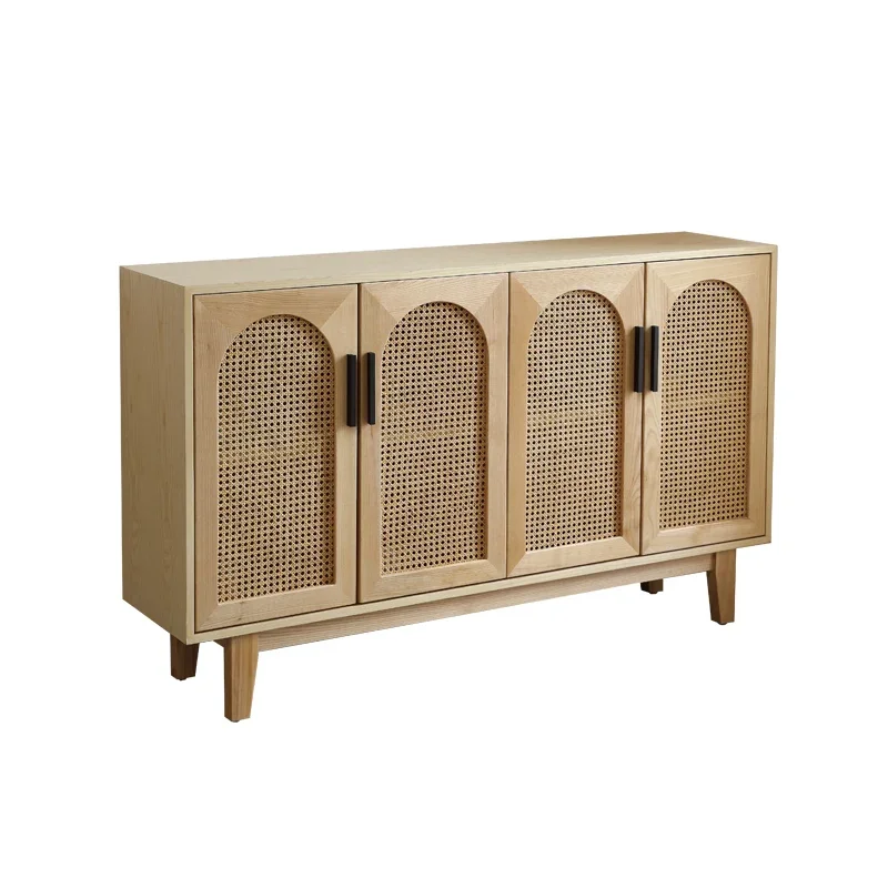 

Nordic Sideboard Cabinet Solid Wood Living Room Tea Cabinet Simple Rattan Storage Cabinet Quiet Style Storage