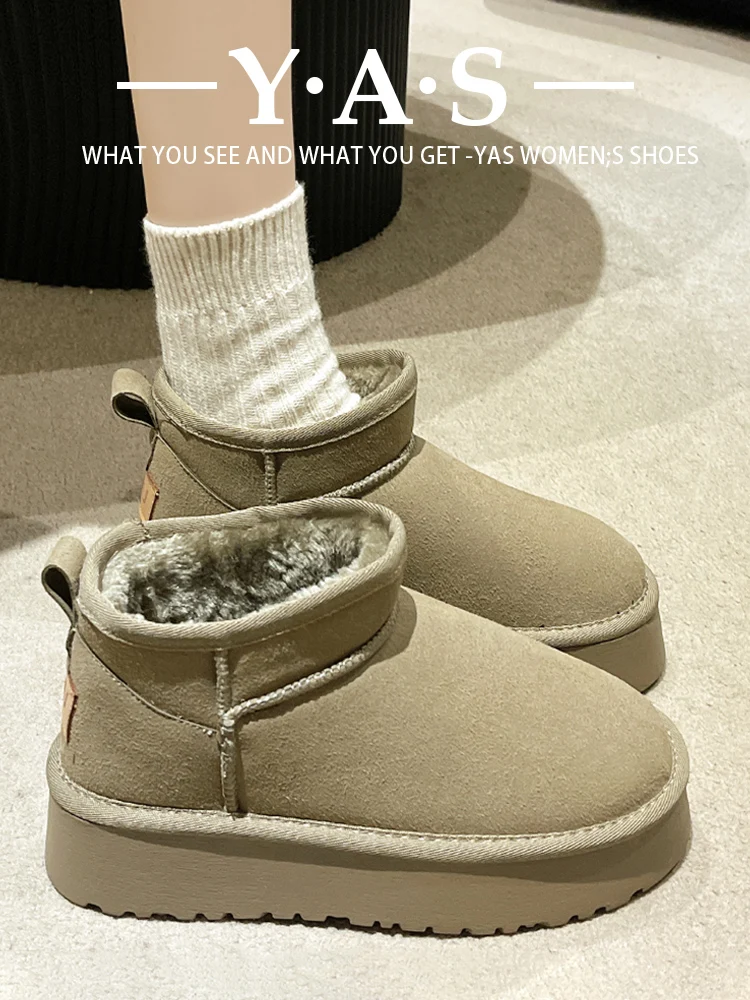 

Женские сапоги, австралийские сапоги, женская зимняя обувь, обувь на плоской подошве, с круглым носком, для снега, 2023, Лолита, ПВХ, римская обувь, на шнуровке, из коровьей замши, флок