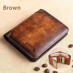 Premium PU Leather RFID Blocking Vintage Trifold Men's Wallet - Sleek Multi - functional Design (Brown)
