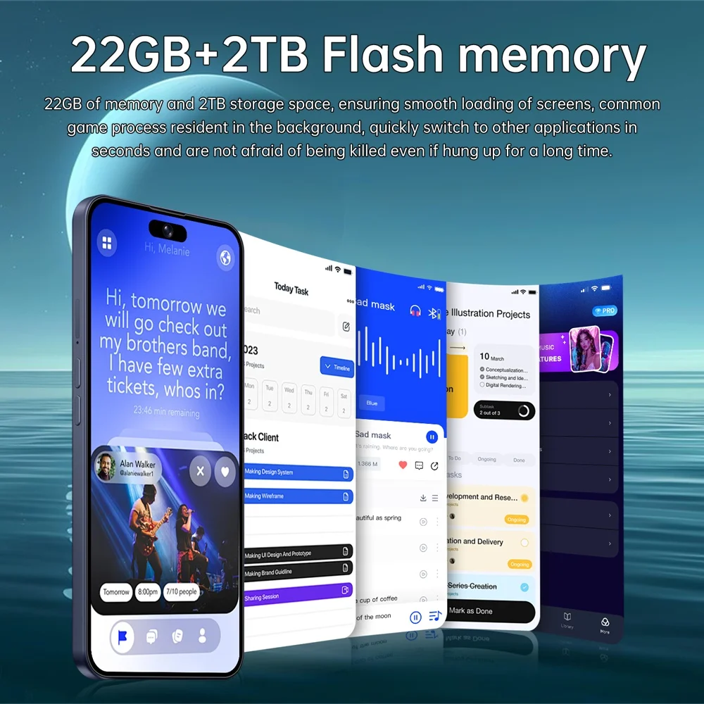 K-Touch Smartphone Android 5G For 17 Pro Max Smart Mobile Phones Dual Sim 22G+2TB Cell Phone Face Unlocked 7.3inch HD 5G Dual SIM 7800mAh Battery