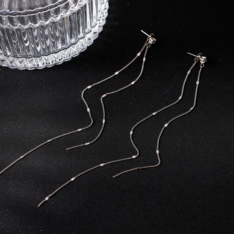 Boucles d'oreilles longues pompon en argent regardé 925 pour femme, ligne d'oreille de tempérament, bijoux fins, accessoires, cadeaux de fête