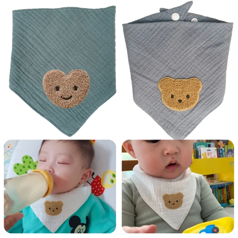 

Cotton Bear Embroidery Baby Bibs New Absorbent Saliva Towel Newborn Burp Cloths Bandana Scarf Boys Girls Kids Feeding Drool Bib