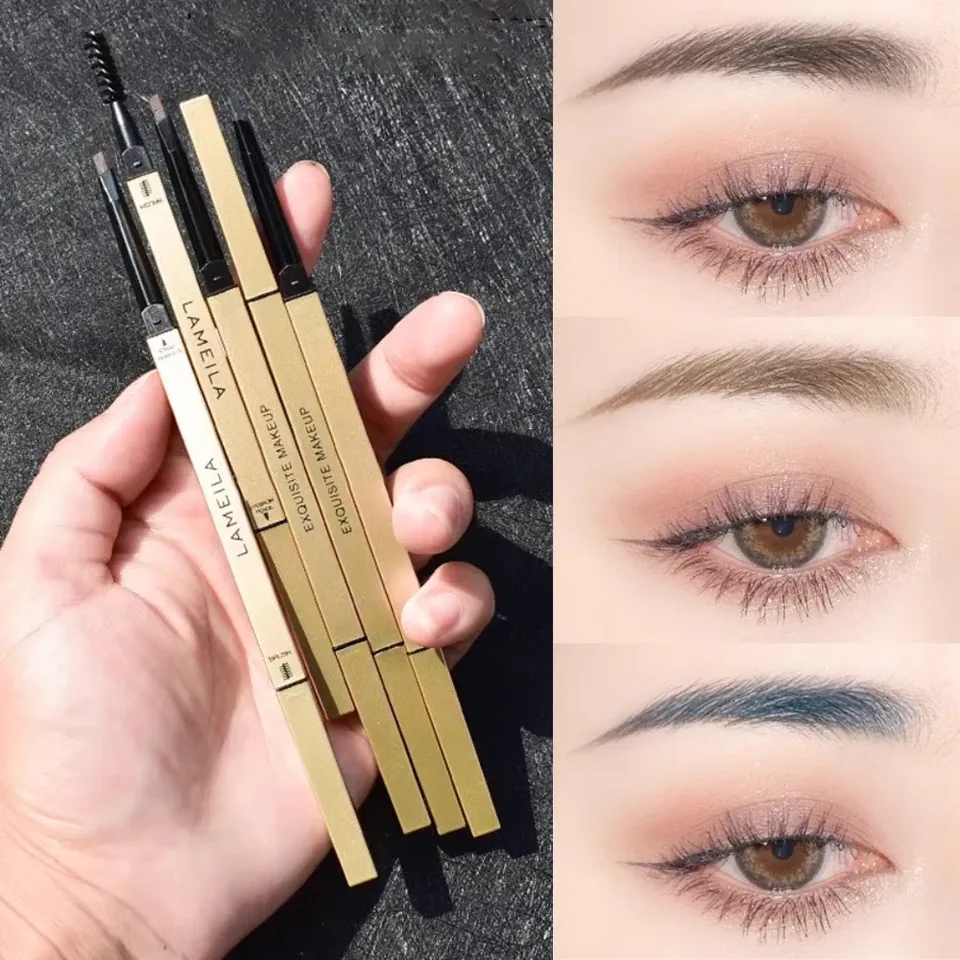 Double Head Eyebrow Pencil With Brush Waterproof Smooth Eyebrow Pen Sweatproof Eyebrow Stick Small Gold Bars Pen Beginner Makeup