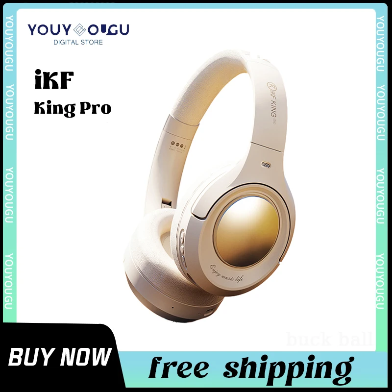 Ikf King Pro Cuffie Bluetooth Wireless Retro Gamer Headset Bass Active Noise Cancelling Mode Long Playtime Over-Ear Gift Pc