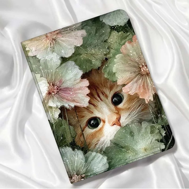 Cartoon Cat Flower Face Kitten Tablet Case Cover