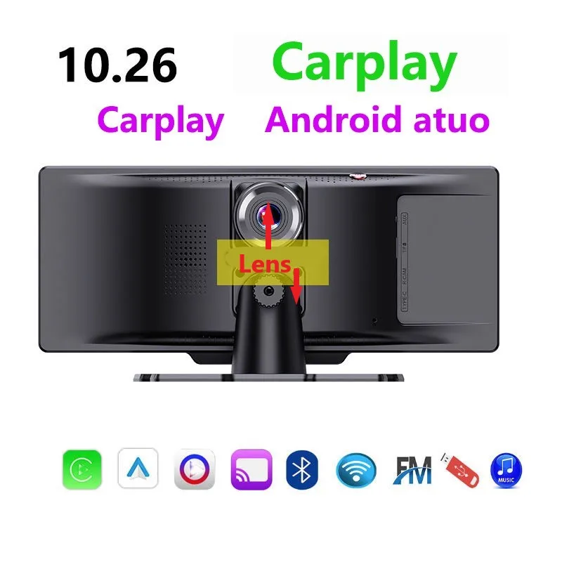 

Автомобильный видеорегистратор 10,26 дюйма Carplay Android, Автомобильный видеорегистратор MP5 4K 3840*2160, передняя и задняя камера 1080P, GPS, Wi-Fi, циклический регистратор с двумя объективами