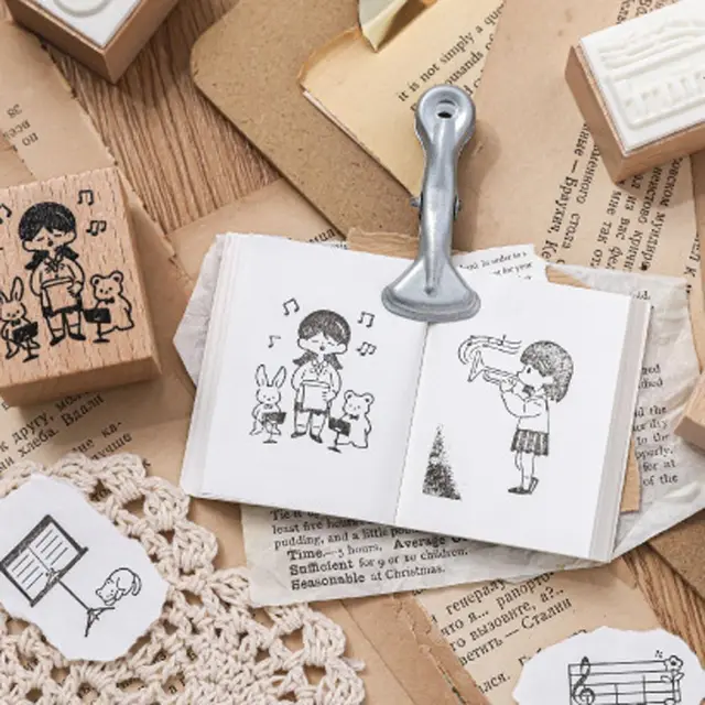 Vintage Music Series Wood Stamps DIY Craft Wooden Scrapbooking Stationery Scrapbooking Standard Rubber Stamp Gifts 4