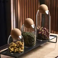 Glass Storage Bottle Round Cork Stopper Glass Pot Tea Sealed Pot Flower Fruit Tea Display Bottle Coffee Bean Storage Bottles 1