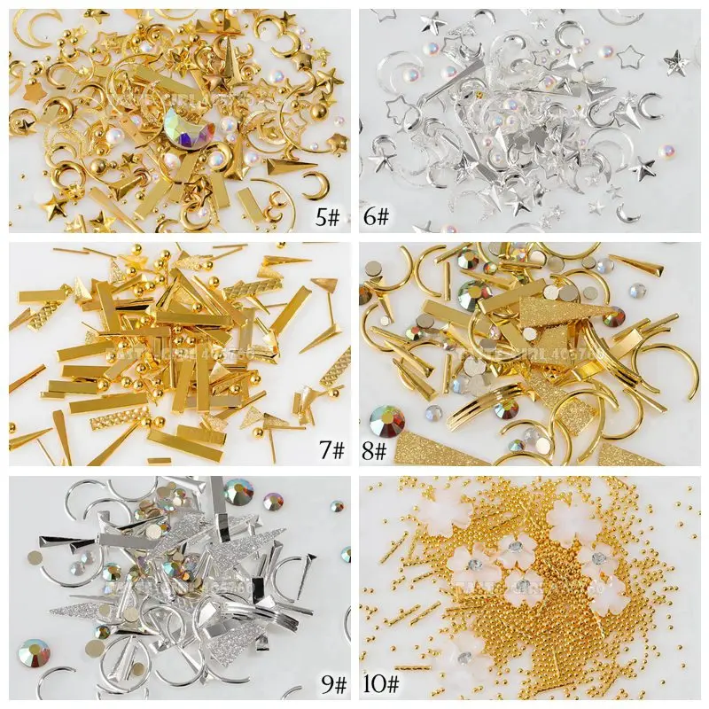 Description Picture 5 of item1 Pot Mix Shape Metal Leaf Caviar Beads Ball Bar Star Moon Acrylic Diamond Nail Art Rhinestones Gems Decorations Manicure DIY F#