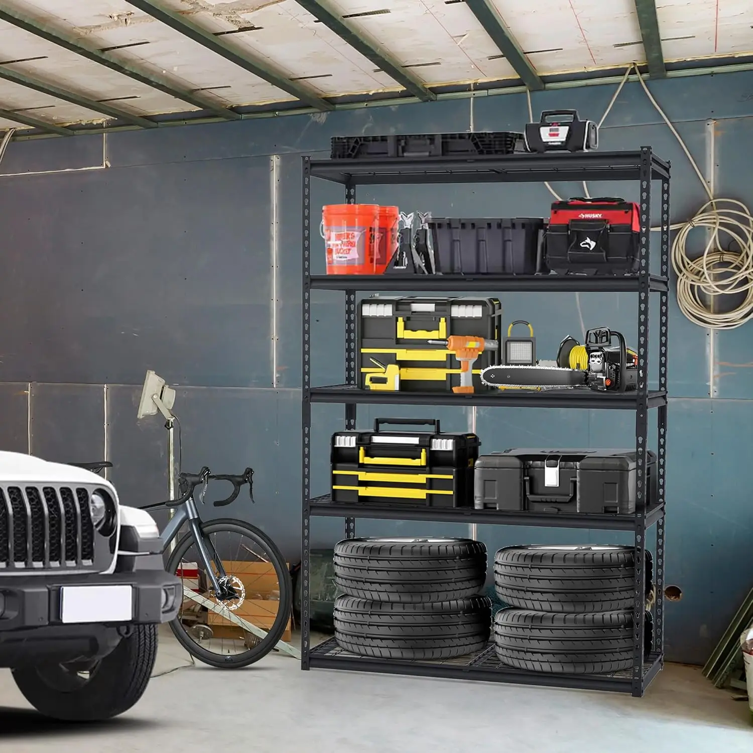 5-Tier Garage Shelving Adjustable Metal Storage Shelves Capacity Heavy Duty Shelving Metal Rack Unit for Garage Kitchen
