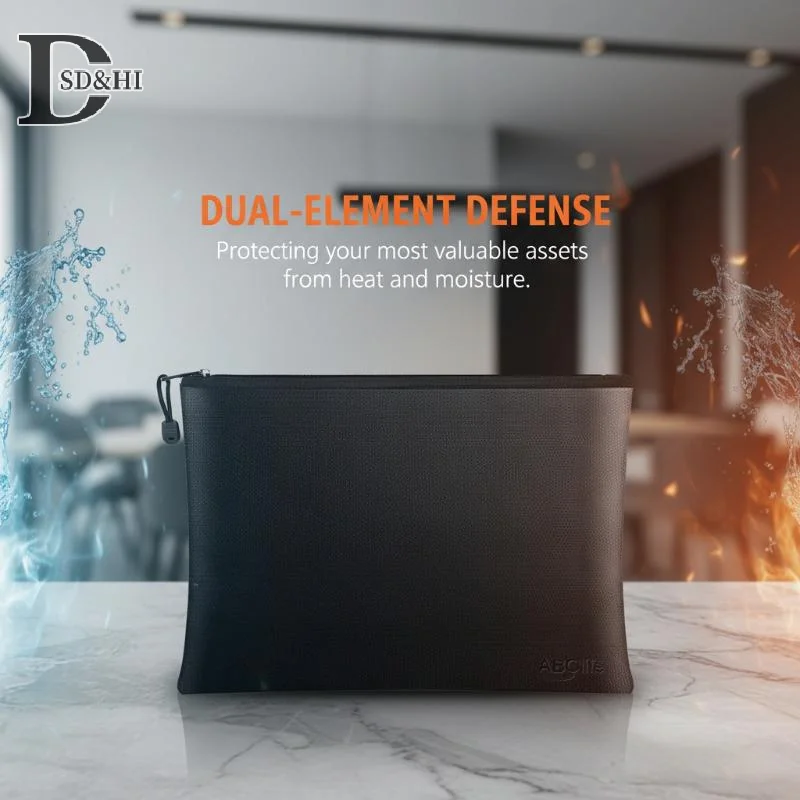 다양한 크기의 방화 및 방수 가방 증명서, 머니 카드용 지퍼가 달린 소형 ID 카드 보관 가방(검정색, 은색) 1PC