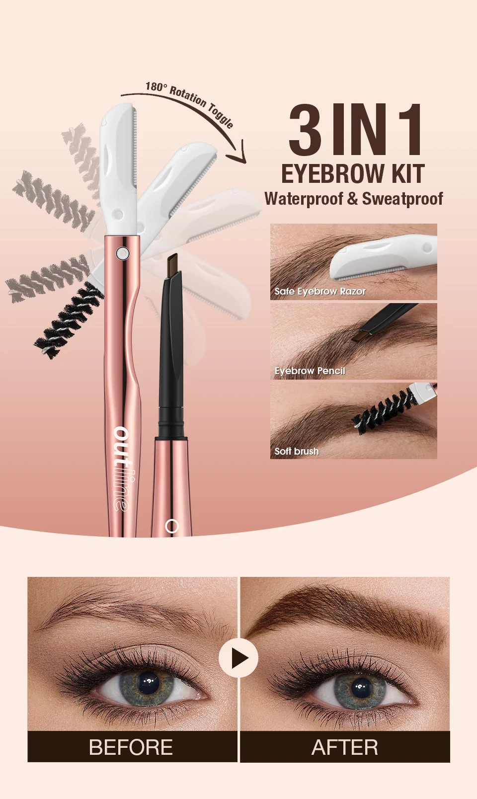Description Picture 5 of itemO.TWO.O 3 In 1 Eyebrow Pencil With Eyebrow Trimmer Long Lasting Precise Brow Definer Natural Color Waterproof Eye Brow Pen