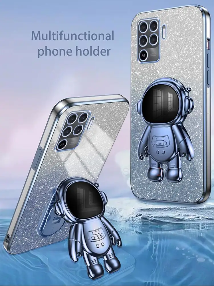 Luxury Glitter Plating Astronaut Holder Case - Women's Stand Soft Silicone Back Cover