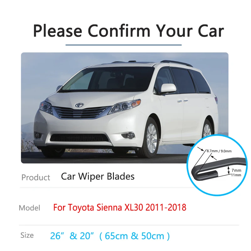 For Toyota Sienna XL30 2011 2012 2013 2014 2015 2016 2017 2018 Windscreen Windshield Brushes Washer Accessories Car Wiper Blades