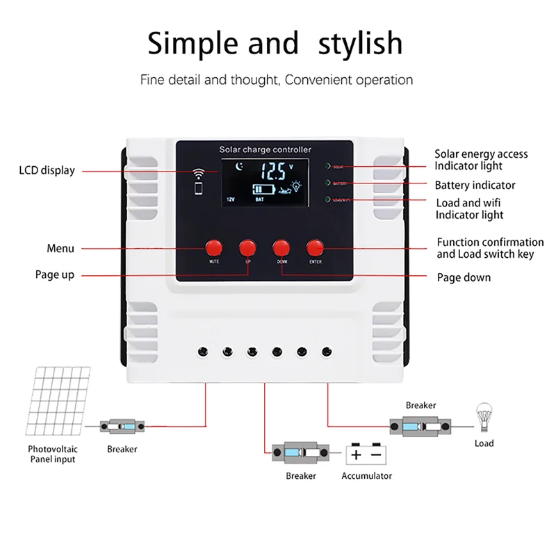Solar Charge Controller 10A/20A/30A/40A/50A App Real-time Data Monitoring LED Display Intelligent 12V/24V/48V Solar Controller solar battery charge controller