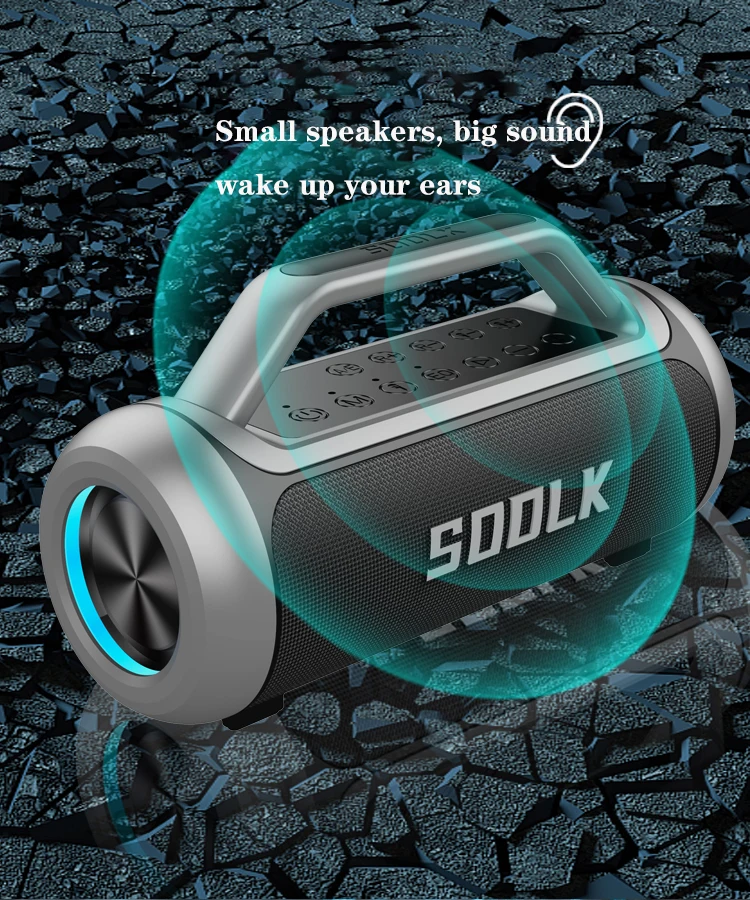 Enceinte Bluetooth Camping FSYGloryGlides Tresound Q - Stéréo TWS, IPX67 Étanche, Lumière D'Ambiance Torche Flamme