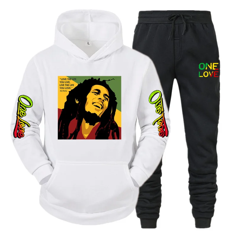 Ladies/Men's Hoodie Bob Marley Legend Reggae One Love Print Sweatshirt Winter Fashion Casual Long Sleeve + Pants Suit Clothes vintage stretch slim flare jean pants ladies casual ripped hole long pants high waist denim jeans for women