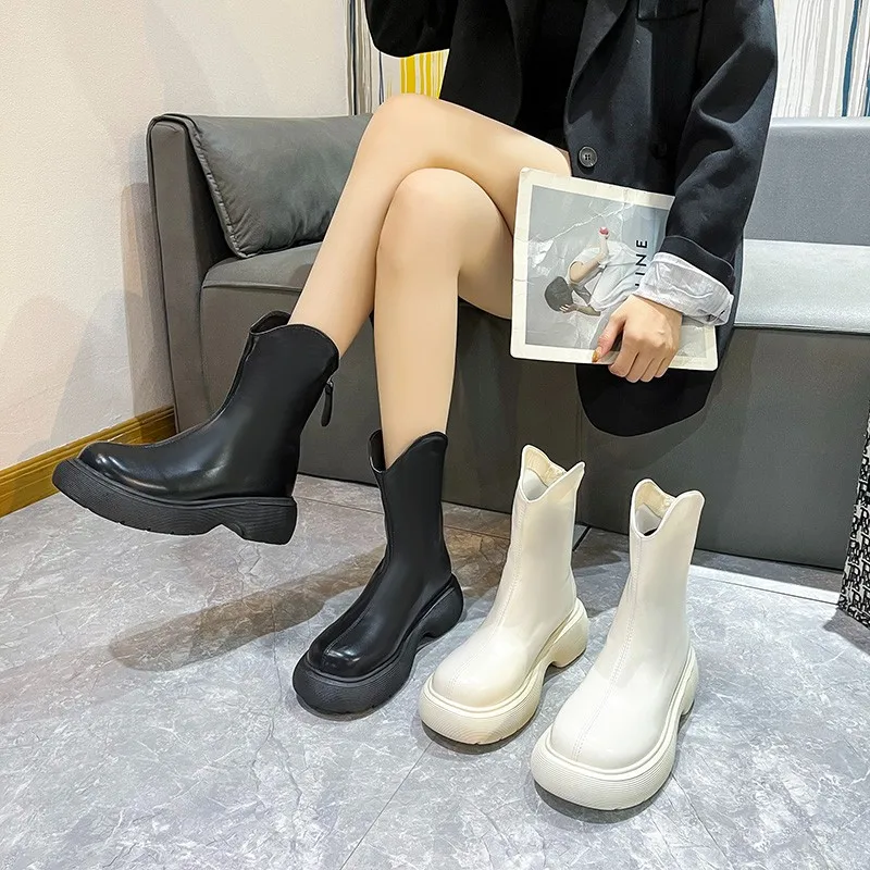 

2023 Autumn and Winter New Women's Thick bottom Short boots Slender boots Korean version Rear zipper Martin boots